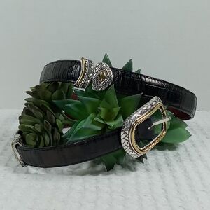 Brighton Marcus Reversible Croc Embossed Leather Belt 2 Tone Hardware M/L 32